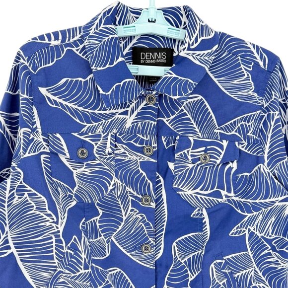 Dennis By Dennis Basso Women's Linen Blend White Leaf Blue Jacket Size 16 NWOT - Picture 3 of 10